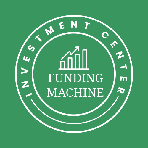 Logo for Investment Center featuring the words 'Funding Machine' and a graph with an upward trend on a green background.