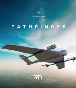 A Longer View from the Sky: Rapid Drone Adds Pathfinder-X to Expand Long-Endurance Aerial Intelligence A sleek drone flying against a blue sky with clouds, featuring the text 'STARLING PATHFINDER' at the top and 'RD' branding at the bottom.